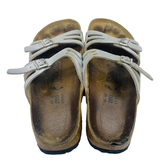 Birkenstock Birkis Size 40 US 9 Silver Moorea Granada Rhinestones Vegan 2 Strap - Picture 4 of 9